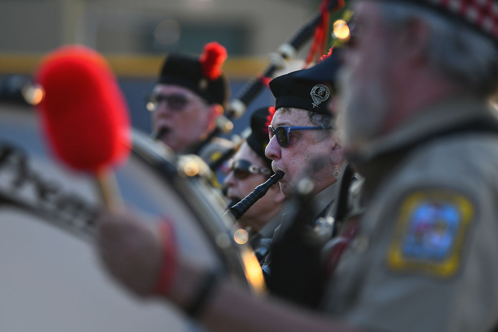Boone County Fire Protection District Pipes and Drums plays the national anthem